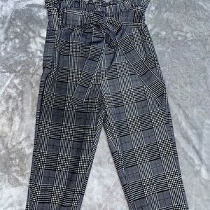 Paper bag waist plaid pants